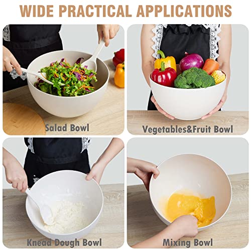 11.3" Extra Large Salad Serving Bowl Set with Wooden Lid&Utensils, 6.5Qt., Bamboo Fiber Salad Bowl with Servers for Kitchen, Lightweight Big Bowl for Mixing Salad,Fruit,Pasta(Matte White) by ECOHAGOU - Image 6