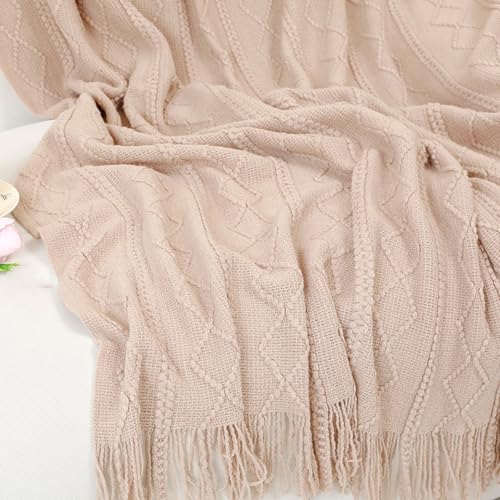 Couverture de canapé tricotée beige grand jeté de lit