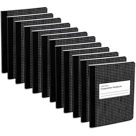 Manaloom Graph Ruled Composition Notebook, Quad Ruled Notebook, Graph Paper Comp Note books for School and College Math Students, Grid Notebooks | 9.75″ x 7.50″ | 100 Sheets - (12 Pack) Cover