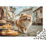 Niedlicher Hund hochwertiges Puzzle für Zuhause & Reisen, Pomeranian am Käse-Markt liebevolles Geschenk zu Allen Anlässen 70x50cm/1000Teile