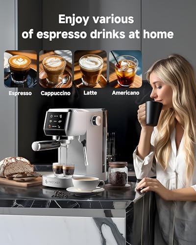 Image of AMZCHEF 20 Bar Espresso Machine, Professional Coffee Maker with Milk Frother, Adjustable Temperature and Pressure, Stainless Steel, Ideal for Cappuccino, Latte and Mocha, Water Tank 44 oz (1.3L)
