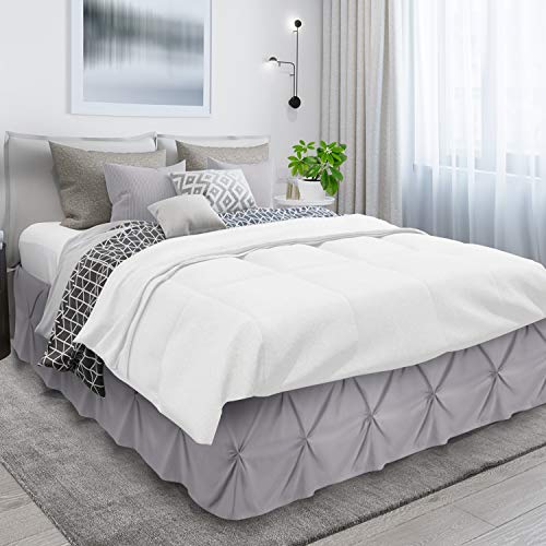 Image of Nestl Grey Lavender Bed Skirt Twin Size, Pinch Pleat Twin Bed Skirt, 14 inch Inch Drop Twin Bedskirt, Hotel Quality Grey Lavender Bed Skirts, Premium Microfiber Grey Lavender Twin Bed Skirt
