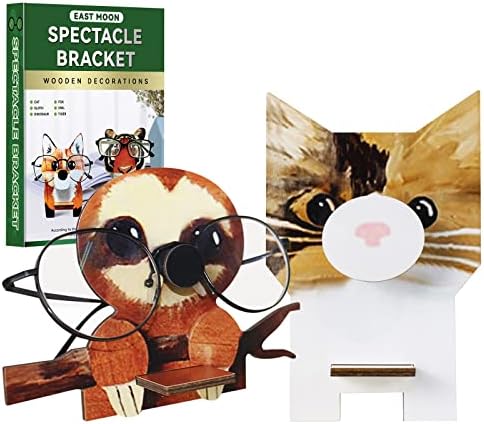 NA TAIZER 2PCS Wooden Glasses Holder Eyeglasses Stand Funny Glasses Holder Wooden Hand Carved Glasses Stand Animal Shape Pets Spectacle Holder Sunglasses Display Rack Gifts Home Office Desk Decor