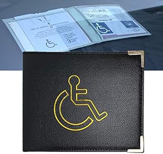 PU Leather Disabled Badge Holder with Metal Corner Hologram Safe Parking Permit Display 16.5 x 13.5 cm- Black
