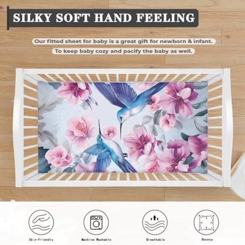 Image of Hummingbird Baby Sheets for Standard Crib Breathable Fitted Sheet Spring Bird Cribs Sheet Set for Girls Soft&Comfortable Mini Cribs Sets Baby Changing Pads Toddlers Gifts