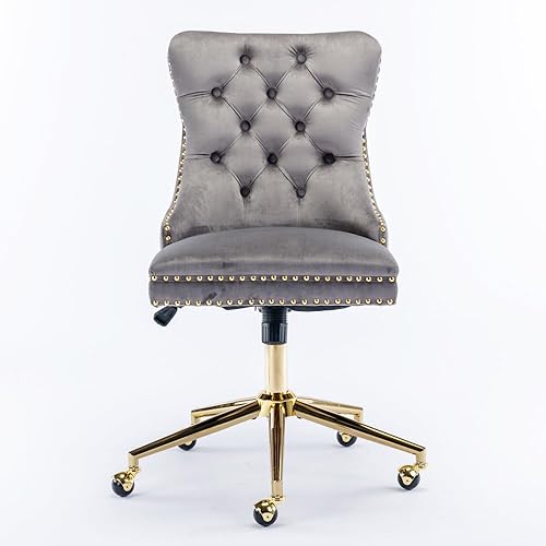 Miniatura 5 de Silla de escritorio de oficina, moderna silla de oficina en casa, con botones tapizados de terciopelo, sillas de escritorio giratorias de 360 sin