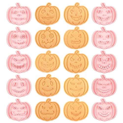 PTaizjjz Cortadores de galletas de calabaza de Halloween, 10 piezas de plástico con estampado de calabaza en relieve para pastelería, fondant, bricolaje, decoración de pasteles, molde de chocolate