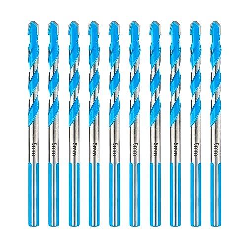toolant Lot de 10 brocas para hormigón y mampostería - 5 mm - Antichoque - Para hormigón, vidrio, ladrillo, plástico, cemento, azulejos, resistencia industrial - Punta de broca de carburo de tungsteno
