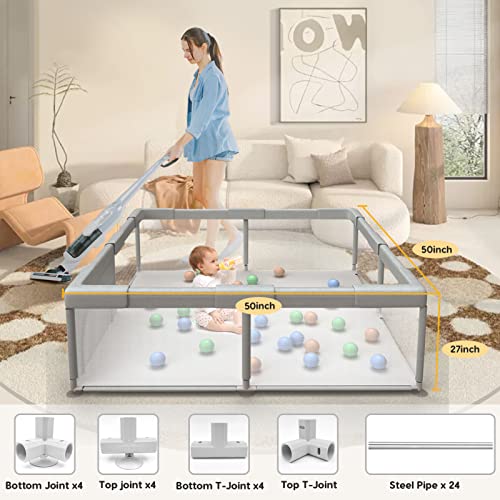 Baby Playpen Baby Playard, Playpen For Babies And Toddlers With Gate, 50X50 Baby Fence, Sturdy Safety Playpen, Indoor & Outdoor Kids Activity Center (With Anti-Slip Base) #TOP1