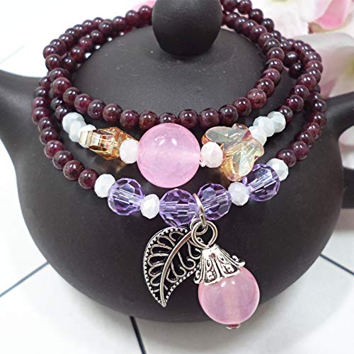 Pierre Naturelle Rose au Quotidien : Bijou Multi-Cercle Cristal et Feuilles pour Sublimer vos Tenues