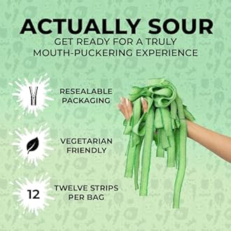 Sour Strips Sour Candy Belts, Green Apple, Resealable Candy Bags, 3.4 Ounce (Pack of 3)