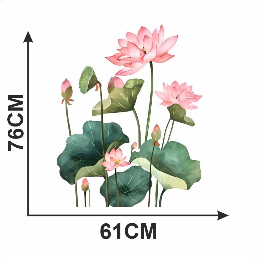 Image of Pink Lotus Flower Vinyl Wall Sticker, 76x61 cm Large Size | Removable & Reusable Decal, For Bedroom, Living Room, Meditation Room, Home Decor