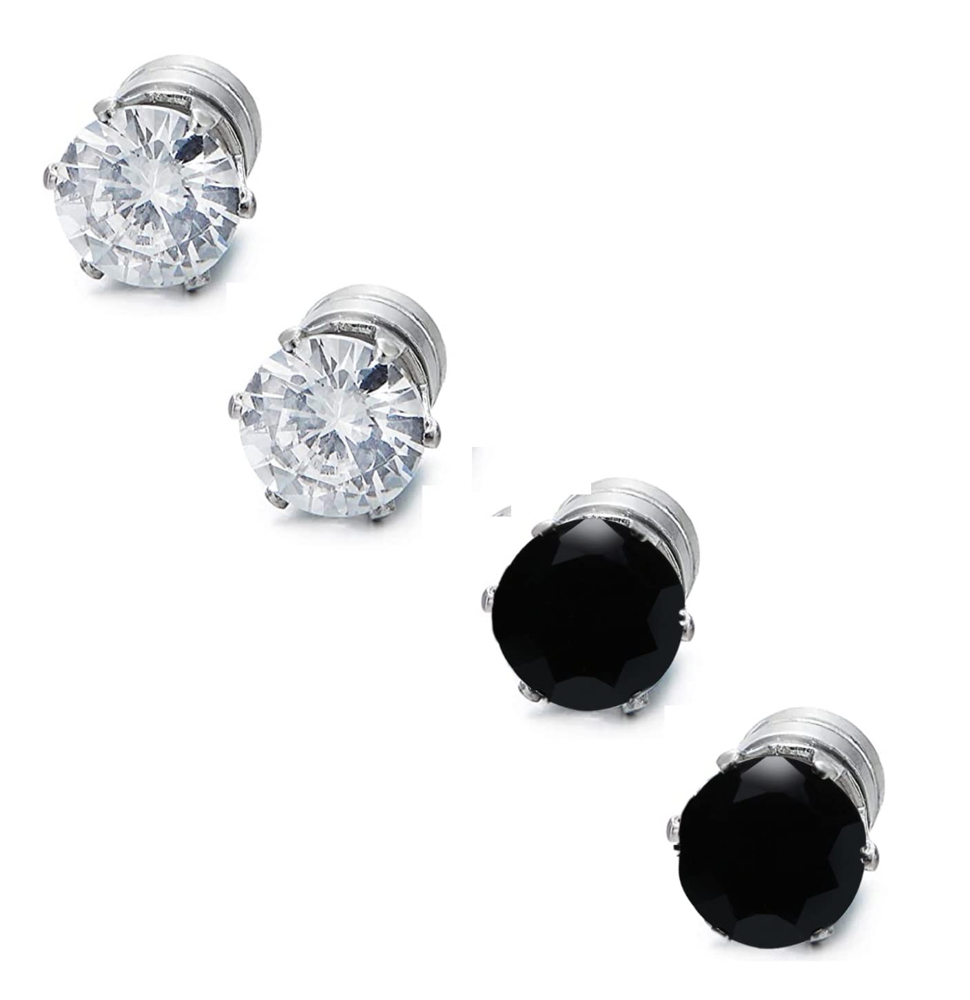 Fabula by OOMPH Jewellery Combo of 2 Pair of Black & White Cubic Zirconia Silver Stainless Steel Small Magnetic Non-Piercing Stud Earrings For Men & Boys (EFQ15ESSK133_AMR1)-picture-15