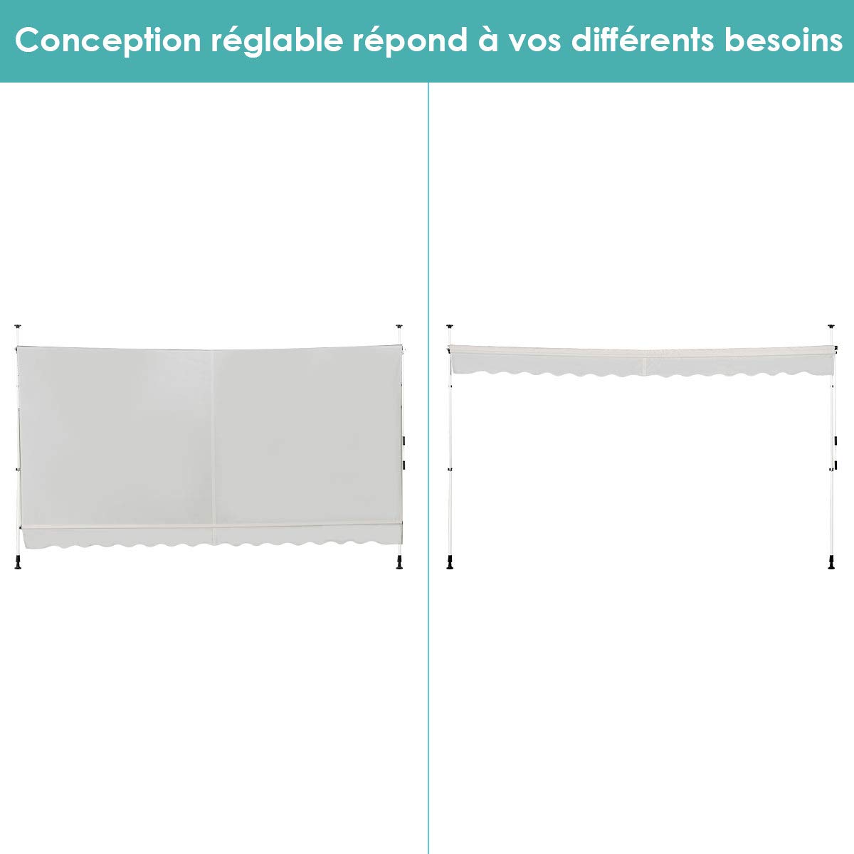 RELAX4LIFE Store Banne Manuel sans Perçage, Auvent Balcon Rétractable avec Manivelle, Tissu Oxford Anti-UV Imperméable, Hauteur Réglable 2-3 M, Store Banne pour Porte Fenêtre (Beige, 400 X 125 cm)