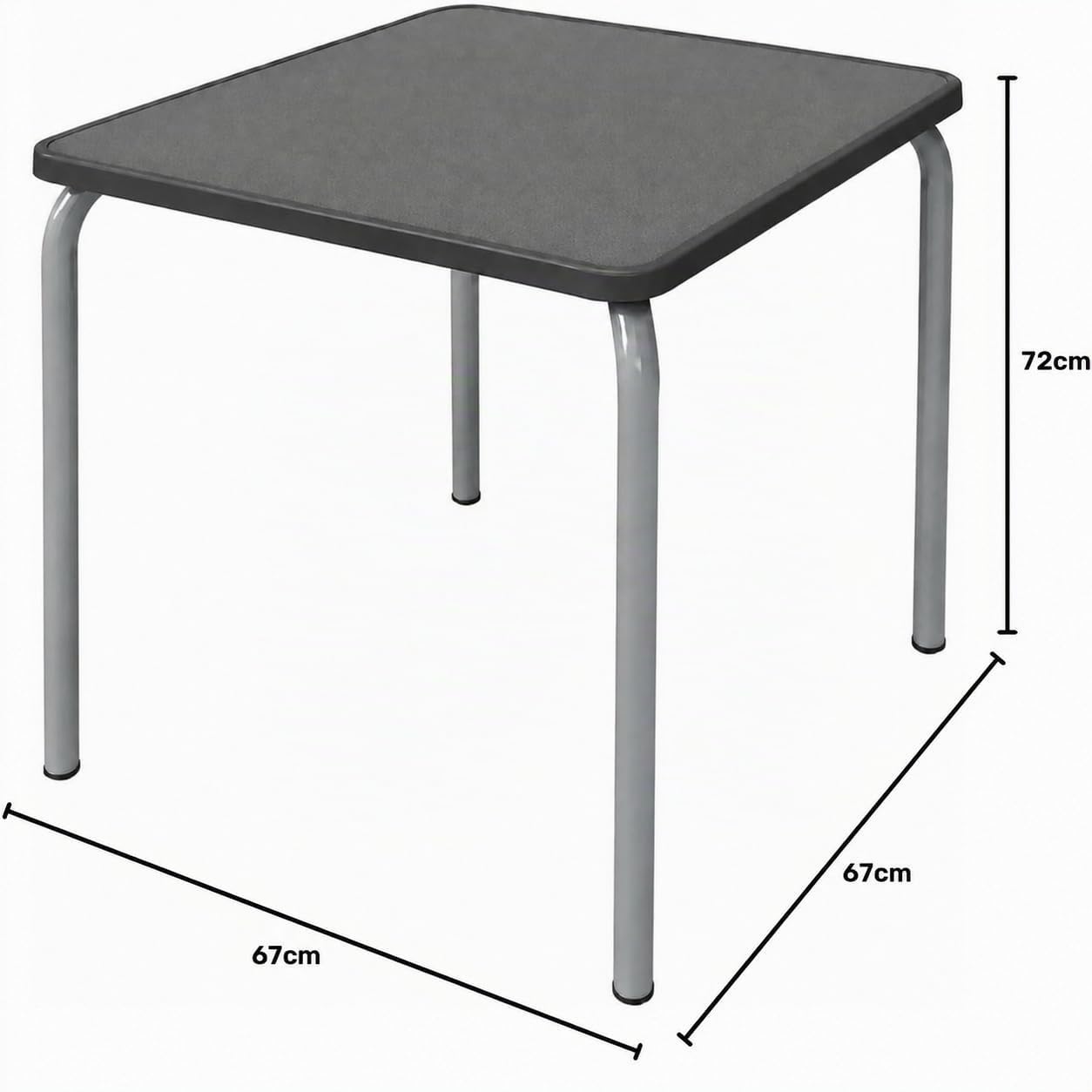 MBH - Tavolo Quadrato in Acciaio Grigio Impilabile 67x67x72 cm con Piano in Resina per la Ristorazione, per Interni ed Esterni, Ideale per Bar, Ristorante e Caffetteria