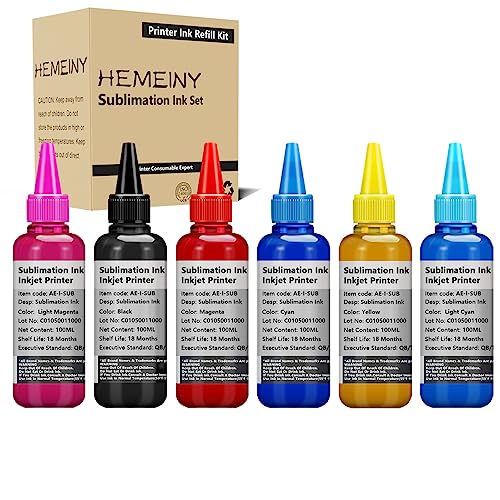 HEMEINY Tinta de sublimação de garrafa de 6 x 100 ml, funciona com Stylus Photo 1400 PX700W PX800FW