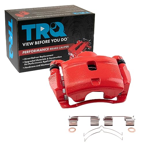 Image of TRQ Front Left Brake Caliper w /Bracket Performance Red Drivers Side