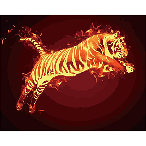 ABEUTY DIY Fabric Decorating Kits, Paint by Numbers Red Tiger 16x20 inches Number Painting Wall Art (Tiger, No Frame)
