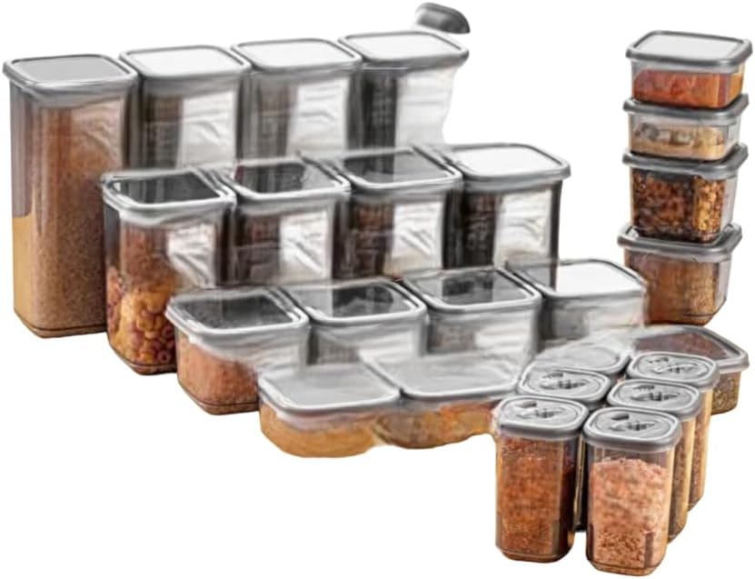 – 26 pices- Gray color -5 sizes (0.30 L, 0.35 L, 0.5 L, 1.1 L, 1.7 L) Jar Set Food And Spices Storage Container, Food Storage, Box, Jars with Lids, Home, Kitchen, Tea, Sugar, Salt, Rice, Pasta Gray