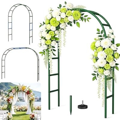 Fecita Thickened Rustproof Garden Arch Metal Trellis for Climbing Plants Outdoor, Wedding Arch Garden Arbor Frame Archway 4.9 x8.1 or 7.9 x6.7Ft Flower Arches for Bridal Party Decoration (Green)
