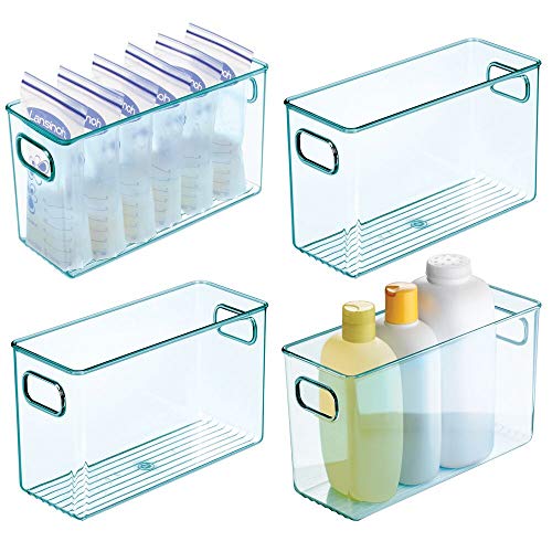 mDesign 4er-Set Kinderzimmer Organizer – große Sortierbox mit praktischen Griffen – BPA-freier Kunststoffbehälter für Spielzeug, Windeln, Stofftiere & Co. – hellblau