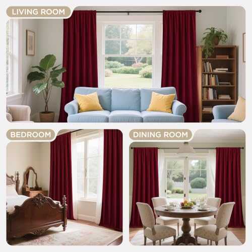 Image of Joydeco Christmas 100% Blackout Red Velvet Curtains 96 Inches Long 2 Panels Set, Black Out Curtain for Bedroom Living Room, Heavy Luxury Thermal Insulated Curtains Rod Pocket Back Tab, 52W x 96L