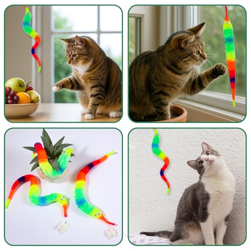Classicseali 6 Stück Magic Twisty Worm,Interaktives Wurm Katzenspielzeug,Wurm Spielzeug für zum Spielen mit Katzen Jeden Alters,um Ihr Glück zu steigern,Regenbogenfarben