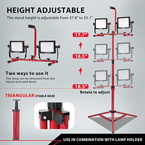 Specstar 104W 10000 Lumen Dual Head Led Work Lights With Telescoping Tripod Stand Rotating Lamps, Ip65 Waterproof, 5000K Daylight White, 10 Ft Power Cord #TOP2