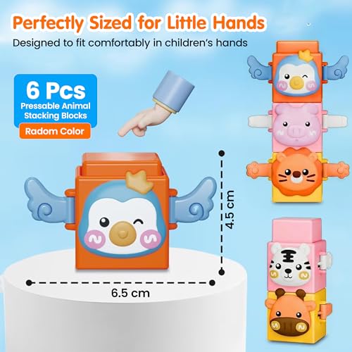 Image of Kidology 6 PCS Animal Stacking Cubes Set | Pressable Montessori Learning Blocks for Toddlers 1+ Years | Sensory Stacking Sorting & Plugging Toys | Travel Friendly Educational Gift for Boys & Girls