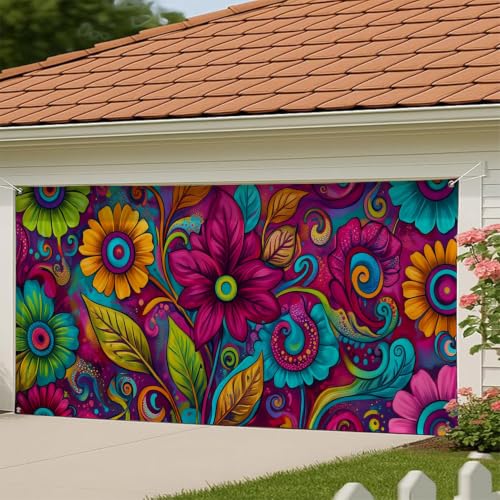 Housse de porte de garage florale pour masquer une surface abîmée - 3