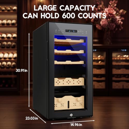 Image of Tylza Humidor Cabinet 83L, Temp & Humidity Control Electric Humidors, 600 Counts, Silent Compressor, Digital Hygrometer, Safety Lock, Humidors with Spanish Cedar Wood Drawer & Shelves, Gifts for Men