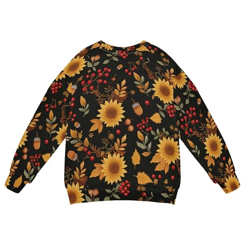 JUNZAN Sunflowers Acorns Leaves Autumn Big Girls Sweatshirt Hoodie Crewneck Outerwear for Kids Athletic 4T2