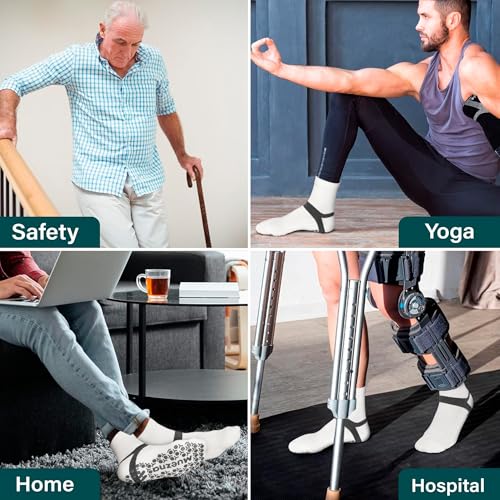 Muezna Men's Non-Slip Yoga Socks, Anti-Skid Pilates, Barre, Bikram Fitness Hospital Slipper Socks with Grips4