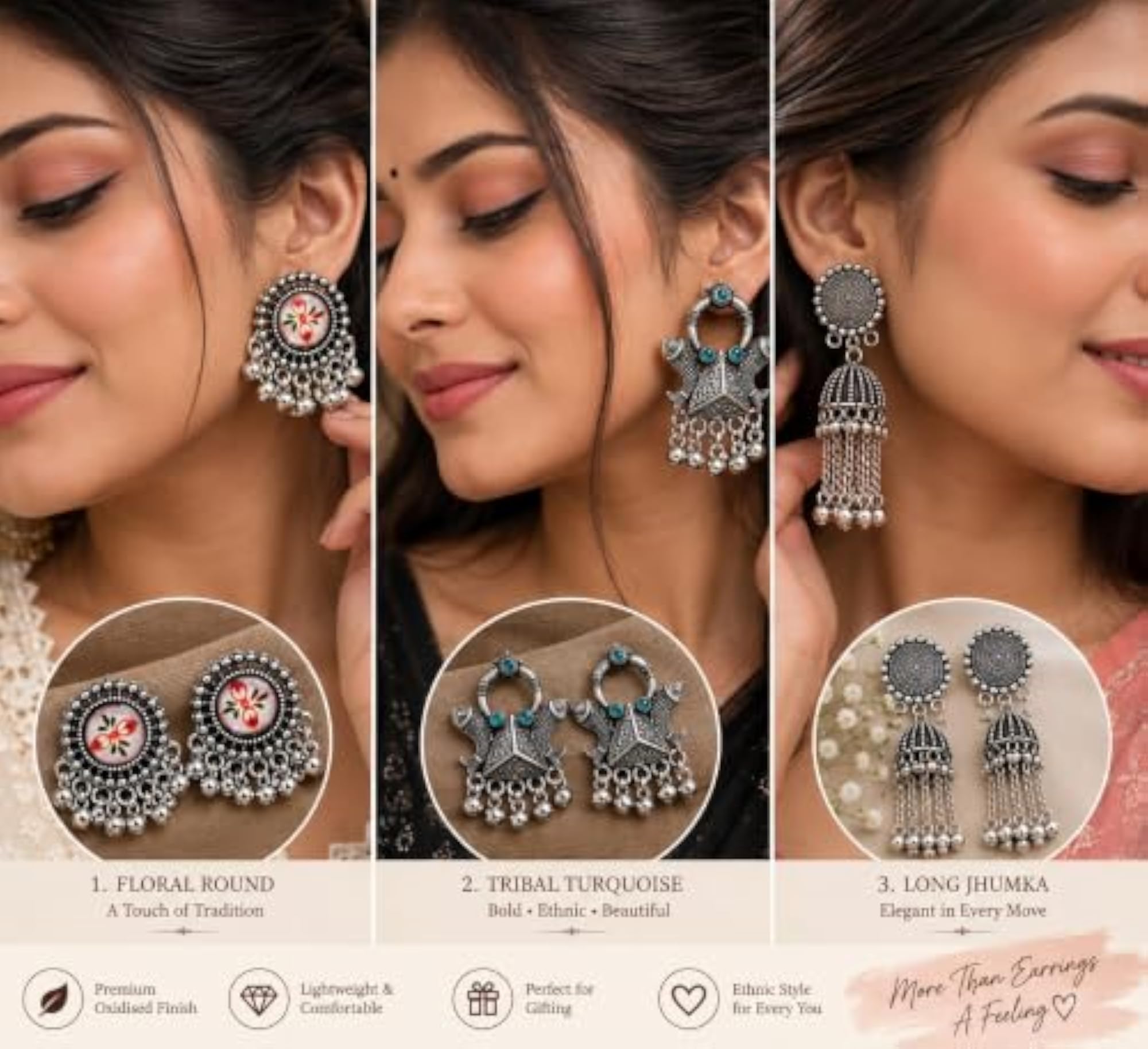Set of 12 Oxidized Stud Earrings for Women