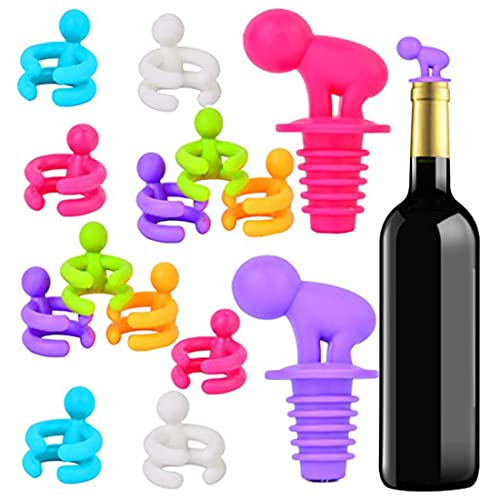 14 Pièces Fête des Marqueurs en Verre de Silicone Anneaux Marqueurs en Verre Bouchon Bouteille de Champagne pour Bar Vin Bière Marqueur Verre à Vin Réutilisable Verres Marqueurs Verre à Vin Colorés Cover