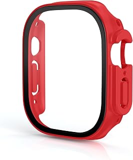 AEMALL Funda rígida de PC + película protectora para Apple Watch 8 Ultra 49 mm Marco parachoques para iWatch Series 8 Fundas Accesorios (color : rojo, tamaño: ultra 49 mm)