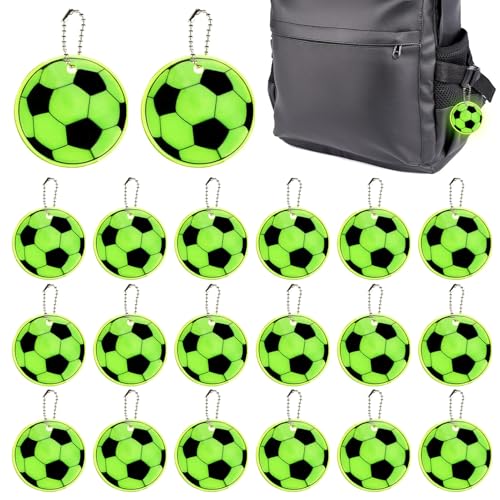 Meanju 20 Stück Reflektoren Anhänger, Reflektierender Fußballanhänger, Schulranzen Fußball Reflektor, Fussball Geschenke Jungen, Sicherheits Reflektor Anhänger für Schultasche Kleidung Rucksack