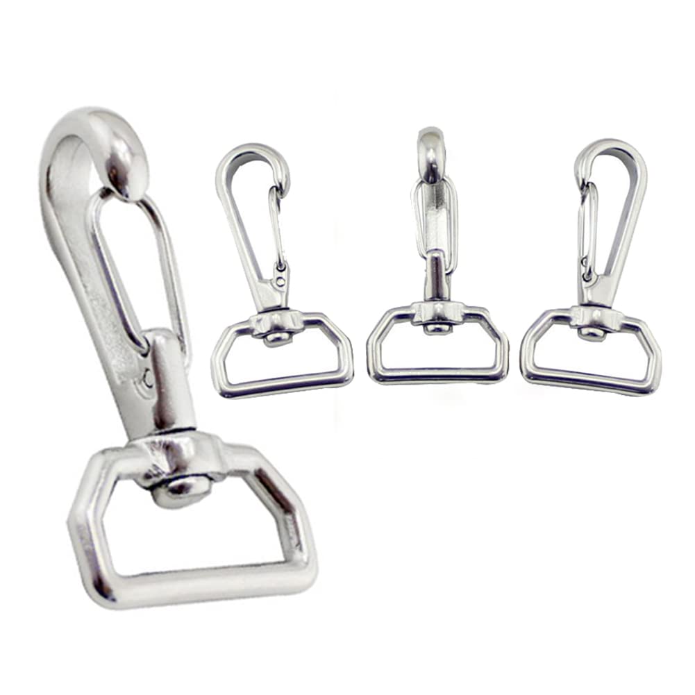 ROARINGWILD 4-Pack 2.56Inch Swivel Eye Snap Hook 304 Stainless Steel Boat Marine Pet Chains Keychains Lanyard Hook with 1.2 Inch D Rings Metal Lobster