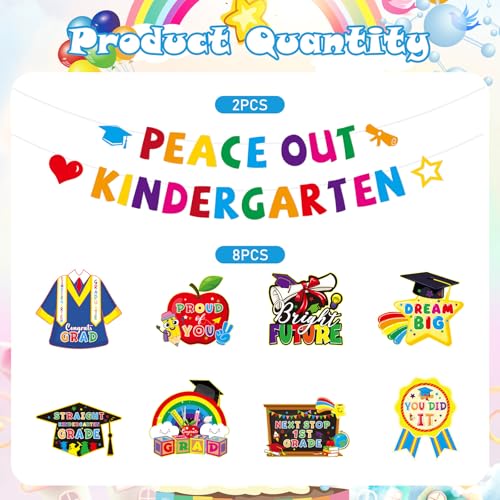Image of Kindergarten Graduation Decorations, 10PCS Peace out Kindergarten Graduation Banners Hanging Swirls Party Decor, Colorful Congrats Grad Party Supplies