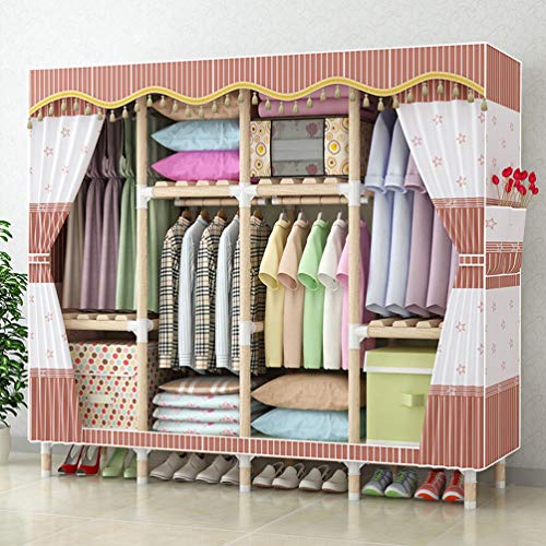 GHKJ Non-Woven Wardrobe Organizer, Portable Cloth Wardrobe, Four Hanging Areas and Six Stacking Areas, Saving A Lot of Space, Suitable for Bedrooms,Star Style