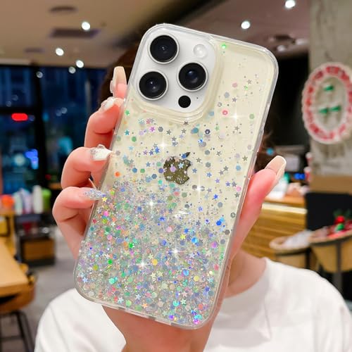 LCHULLE for iPhone 15 Pro Max Case Girls Women Glitter Bling Clear Cover Cute Crystal Slim Fit Bumper Silicone Case for iPhone 15 Pro Max 6.7inch 2023,Clear - Image 4