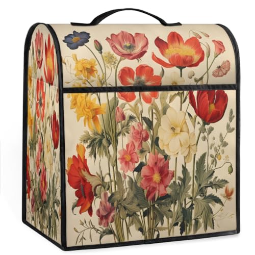 Coffee Maker Cover Retro Flower Kitchen Appliance Covers Small Appliance Covers Blender Cover Juicer Cover Dust Covers for Kitchen Appliances with Top Handle and Pockets,Washable,C385