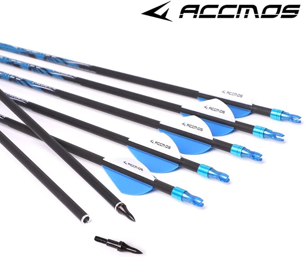 22.5 Inch Arrow 500 Spine Arrow Target Practice Arrow Hunting Arrow Carbon Arrows Compound Bow Recurve Bow Adult Youth Archery Indoor Outdoor Shooting Field Tip 12pc