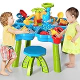 Kids Sand Water Table Toys for Toddlers, 4 in 1 Sand and Water Play Table Beach Toy for Kids Boys...