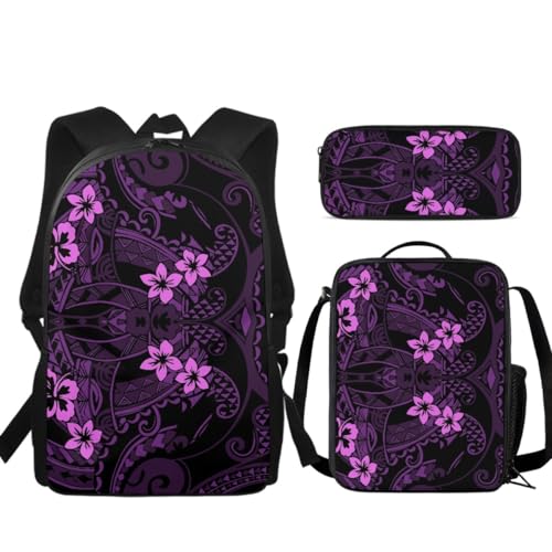 Sac à dos daypack pour l'école avec motifs samoans, boîte à déjeuner et trousse assorties