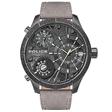 Police Bushmaster Men’s Analogue Watch, Black Dial, Grey Leather Strap