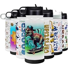 Personalized Water Bottle Dinosaur T-Rex Skateboard Custom Gift for Boys 18 oz Modern Insulated Stainless Steel with Lid and Protective Silicone Boot