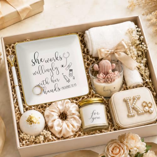 Nurse Appreciation Gifts for Women - She Works Willingly with Her Hands - Nurse Week Gift Ideas for Nurse Practitioner,Pharmacy,Medical,School, Roommate - Ceramic Jewelry Holder Ring Dish Trinket Tray by Topthink - Used condition - Image 3