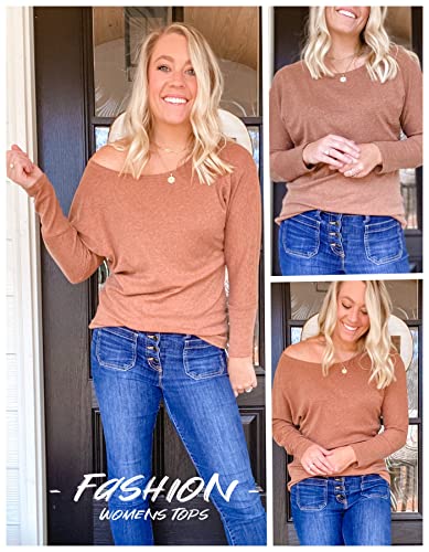 Image of Aifer Women's Off The Shoulder Tops Sexy Long Sleeve Shirts Oversized Fashion Casual Batwing Sweaters Pullover Tunic Tops