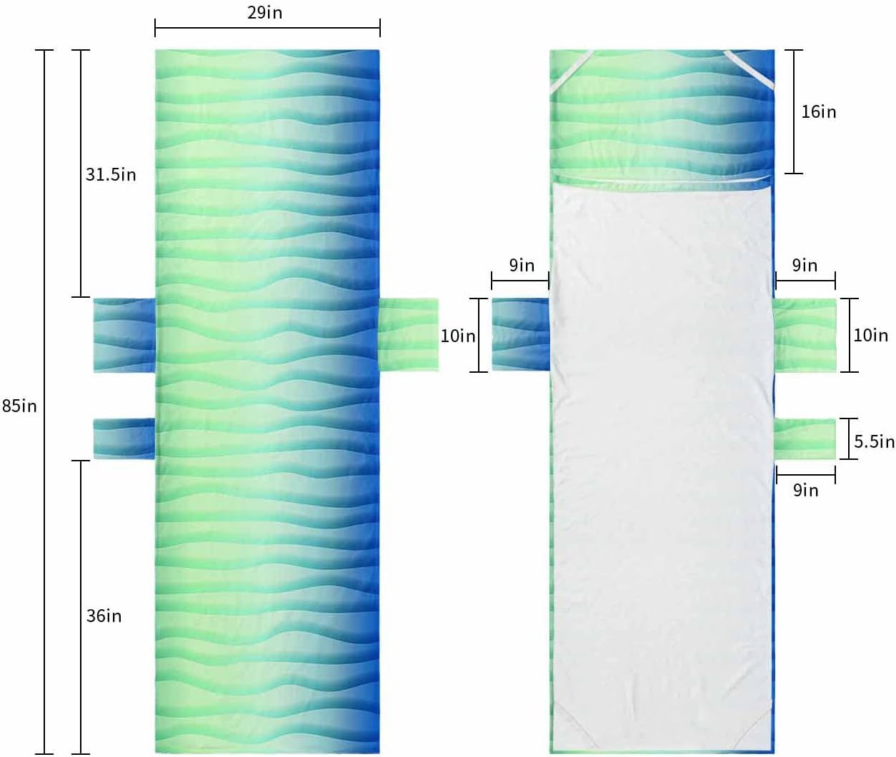 Colorful Beach Pool Patio Lounge Chaise Chair Cover Towel With Pockets,Absorbent & Quick Dry Microfiber Towel Cover Bag Summer Accessories for Sunbathing Gradient Minimalist Geometric Abstract Teal